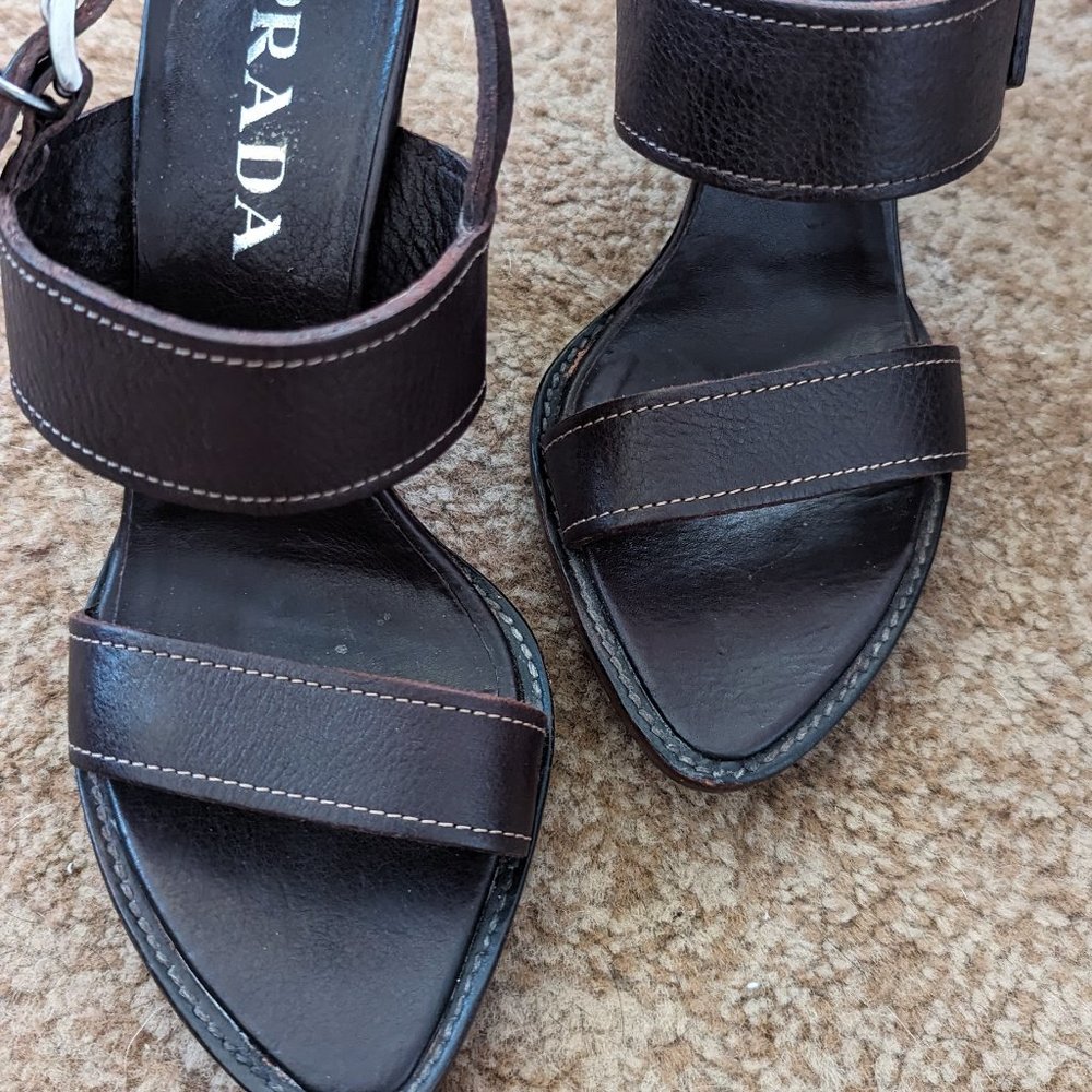 Prada Chocolate Brown Leather Sandals, Size 38